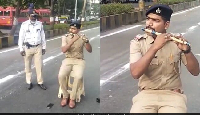 Mumbai Cop Plays Sandese Aate Hain Song Tune On Flute Video Viral On Social Media