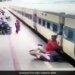 Woman Stuck In The Middle Of Moving Train Railway Cop Drags Out Woman Saved Her Life Caught On Camera
