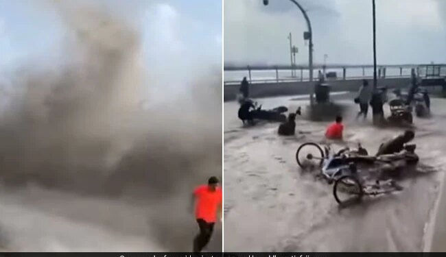 People Taking Selfie With Sea Waves Got Stuck In Trouble Video Viral On Social Media