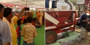 Jugaad To Welcome Baraat With Cool Air In Heat Wave Thresher Machine Was Installed In Front Of The Tent See Viral Video – तपती गर्मी में बारातियों को ठंडी हवा देने के लिए धांसू जुगाड़, टेंट के सामने लगा दी थ्रेशर मशीन, लोग बोले