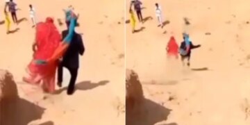 Viral Video: Groom Running Away With Bride In Desert Was Not Good For Bride Watch Trending Video