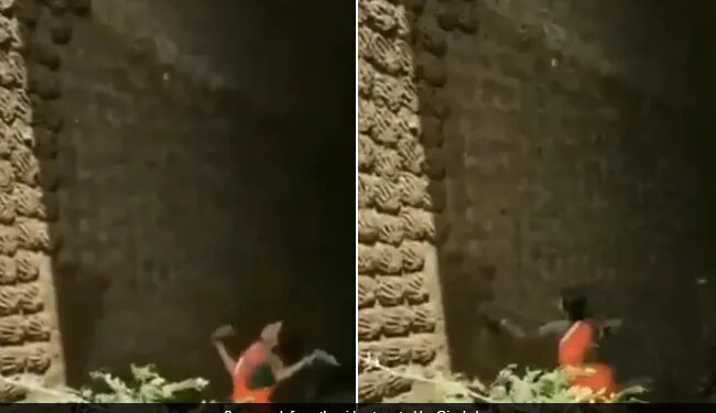 Woman Seen Throwing Cow Dung Cakes On The Wall With Precise Aim Video Goes Viral On Social Media