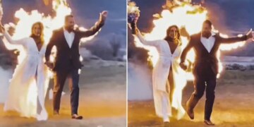 Bride And Groom Dangerous Photoshoot Done By Set Themselves On Fire Shocking Video Goes Viral