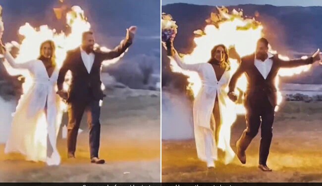 Bride And Groom Dangerous Photoshoot Done By Set Themselves On Fire Shocking Video Goes Viral
