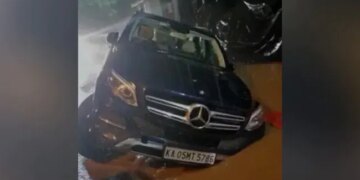 Watch Video: Mercedes SUV Stranded With Two Wheels Up In The Air On Flooded Bengaluru Road