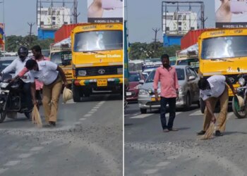 Viral Video Of Traffic Police | Traffic Police Mopping The Road Trending On Social Media