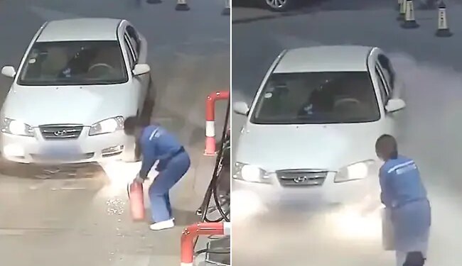 Watch: Female Employee Mistook Light Of Car As A Fire At Petrol Pump Video Viral On Social Media