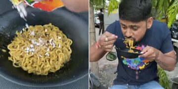 Viral Video: Man Eats Maggi After Mixing Vimal Pan Masala | Man Eating Pan Masala Maggi – Maggi में Pan Masala मिलाकर बना दी पान मसाला वाली मैगी, लोगों ने कहा