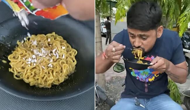 Viral Video: Man Eats Maggi After Mixing Vimal Pan Masala | Man Eating Pan Masala Maggi – Maggi में Pan Masala मिलाकर बना दी पान मसाला वाली मैगी, लोगों ने कहा