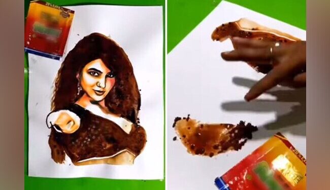 ग़ज़ब : इस शख्स ने गुटखे से बना दी एक्ट्रेस सामंथा की शानदार पेंटिंग, लोग हो रहे हैं हैरान