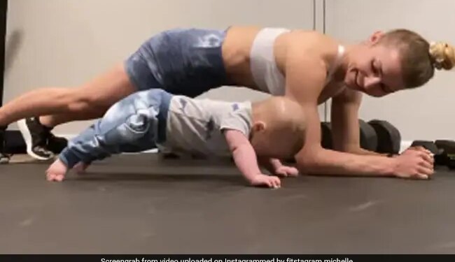 5 Month Old Baby Did Plank Exercise With Mother Video Goes Viral On Social Media