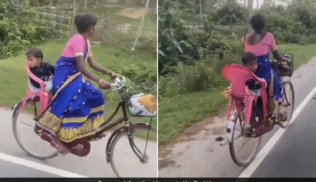 Watch: Mother Invented A Unique Trick To Keep The Child Safe On The Bicycle Video Viral – बेटे को आराम देने के लिए मां ने किया ऐसा जुगाड़, Video देख आप भी कहेंगे