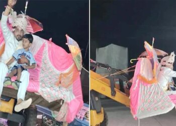 दूल्हे को बुलडोजर पर बैठकर बारात निकालना पड़ा भारी, चालक पर मामला दर्ज