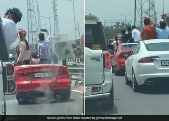 Groom Taking Selfie In Moving Car Traffic Police Challaned Rs 2 Lakh In Uttar Pradesh See Viral Video – दूल्हे को सेल्फी लेना पड़ा महंगा, चलती खार में खड़े होकर खींच रहा था फोटो, पुलिस ने काटा 2 लाख का चालान