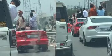 Groom Taking Selfie In Moving Car Traffic Police Challaned Rs 2 Lakh In Uttar Pradesh See Viral Video – दूल्हे को सेल्फी लेना पड़ा महंगा, चलती खार में खड़े होकर खींच रहा था फोटो, पुलिस ने काटा 2 लाख का चालान