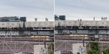Subway Surfers Stunt Over US Williamsburg Bridge Goes Viral | People Walking On Top Of Train In Brooklyn America