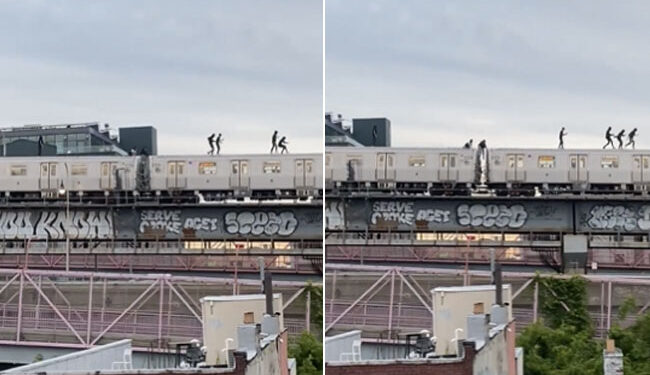Subway Surfers Stunt Over US Williamsburg Bridge Goes Viral | People Walking On Top Of Train In Brooklyn America