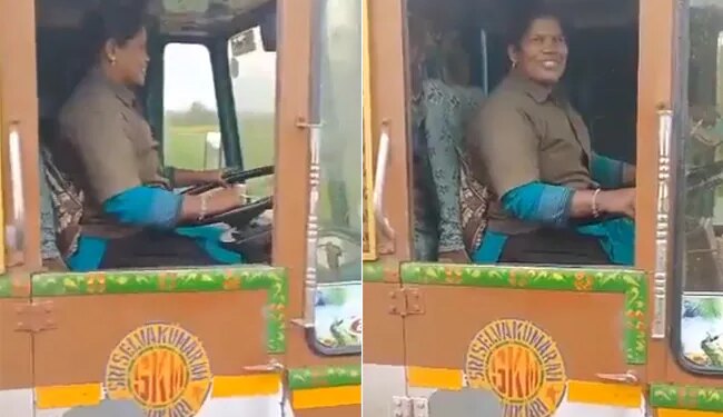 Viral Video: A Lady Driver Driving A Truck Winning Internet | Woman Drives Truck With A Smile On Her Face