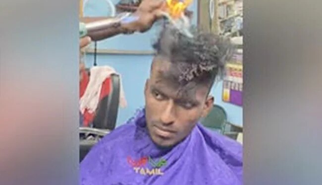 Barber Hair Style Burning Hair By Fire | Barber Fire Hair Style And Haircut Video Viral On Social Media