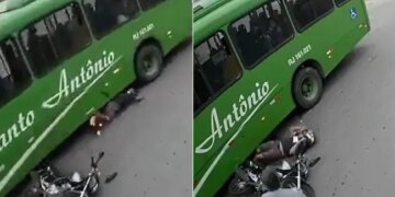 Biker Fell Under The Moving Bus Wheel Had Climbed On His Head But The Helmet Saved His Life Watch Hair Raising Video