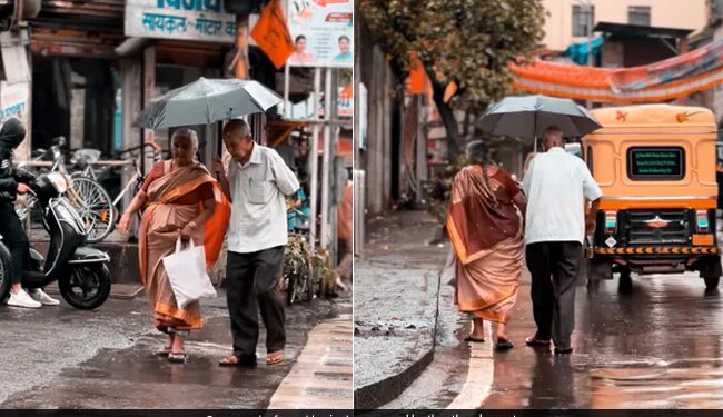 Old Couple Crossing The Road Together In Rain Will Make You Believe In Eternal Love Watch Viral Video