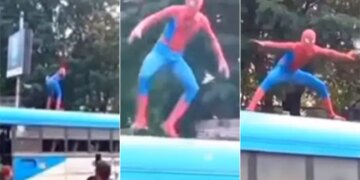 Watch: Spider Man Funny Video Viral | Video Of Spiderman Dancing On Top Of The Bus Is Going Viral