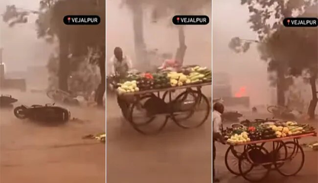 Watch: Viral Video Of A Man Was Shown Saving His Vegetable Cart Fighting The Storm – तूफान से लड़कर अपनी जिंदगी बचाता दिखा एक शख्स, नेटिजन्स बोले