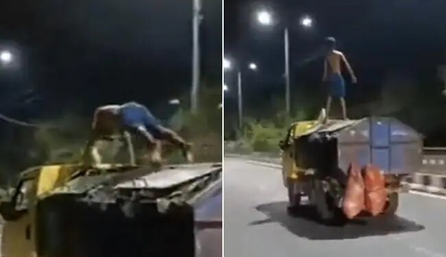 Lucknow Garbage Van Pushup Stunt Youth Injuries Shaktiman Up Police Viral Video | A Man Pushups On The Roof Of The Moving Vehicle
