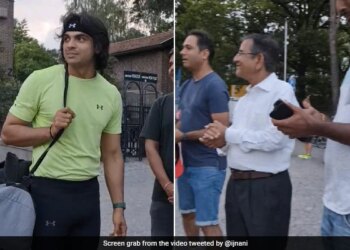 Neeraj Chopra Touches Elderly Fan Feet Internet Says Respect See Viral Video