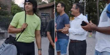 Neeraj Chopra Touches Elderly Fan Feet Internet Says Respect See Viral Video