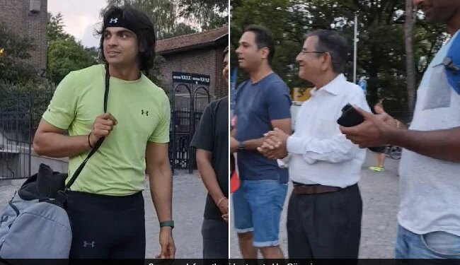 Neeraj Chopra Touches Elderly Fan Feet Internet Says Respect See Viral Video