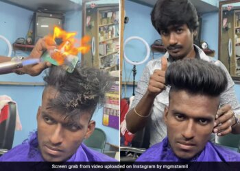 Barber Make Hair Style Burning Hair By Fire Internet Shocked Gave Funny Reaction See Viral Video – बाल में आग लगाकर हेयरस्टाइल बना रहा था सैलून वाला, लोग बोले