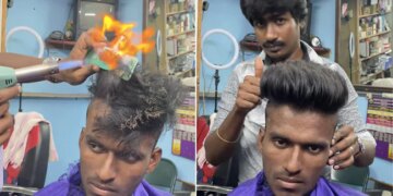 Barber Make Hair Style Burning Hair By Fire Internet Shocked Gave Funny Reaction See Viral Video – बाल में आग लगाकर हेयरस्टाइल बना रहा था सैलून वाला, लोग बोले