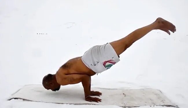 Surya Namaskar Of ITBP Himveer At An Altitude Of 18 Thousand Feet, A Little Closer To The Sun On White Ground