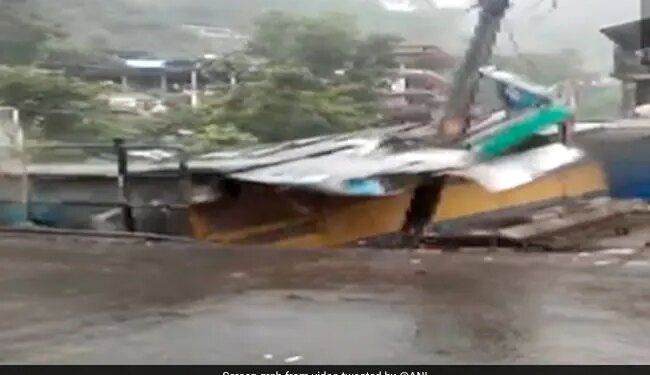 Himachal Pradesh Cloud Burst Abandoned Shop Collapsing During Flash Floods In Kullu Watch Hair Raising Video