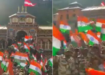 Video Viral Of Itbp Jawan And Devotees Tiranga Rally At Badrinath Temple Uttarakhand
