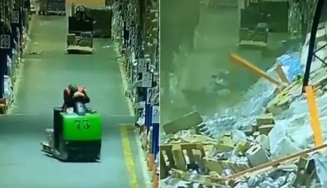 Trending Video: Driver Fell Asleep Sitting In The Mini Crane Shocking Clip Goes Viral On Social Media