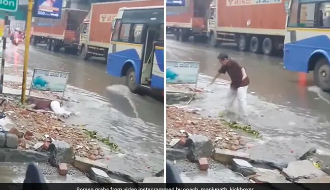Man Got Washed Away In The Gutter On The Roadside Then What Happened Next Must Watch Viral Video