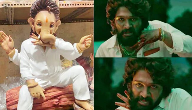 Ganesh Chaturthi 2022: Allu Arjun Craze Hits Ganesh Chaturthi | Allu Arjun Pushpa Look Inspires Ganapati Idols Watch This Viral Video