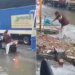 Man Got Wash Away In The Gutter On The Roadside In The Rain | Old Man Washed Away In Gutter See Viral Video