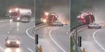 Dangerous Accident Between Car And Truck Video Viral On Social Media