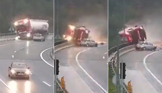 Dangerous Accident Between Car And Truck Video Viral On Social Media