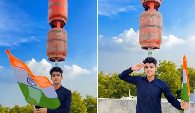 Trending Video: Tricolor In Hands And 2 Heavy Gas Cylinders On Top Of Head Video Viral