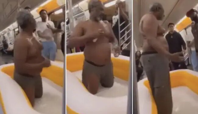 Video Of Man Taking Bath Inside The Metro | Man Is Seen Taking A Bath Inside The Metro Video Viral