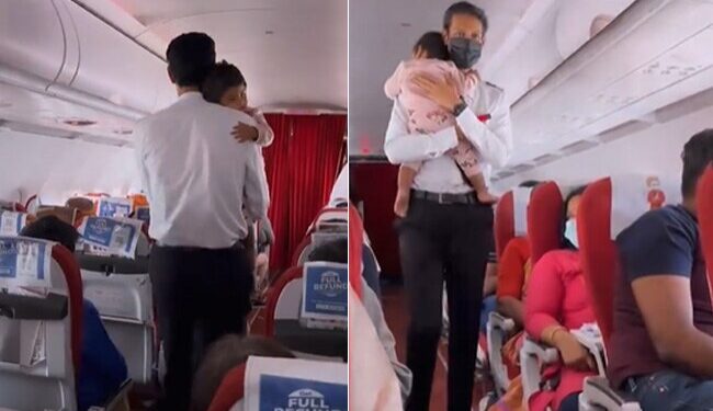 Heartwarming Video: Viral Video Of Air Indias Cabin Crew Calming Down Little Baby | Air India Flight Attended Consoling Little Baby Leaves Internet In Awe