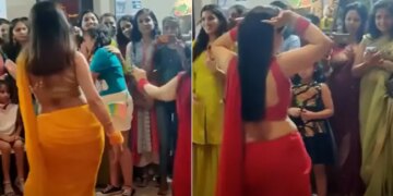 Viral Video Of Ladies Belly Dance Wearing Saree On Allu Arjun Rashmika Mandanna Pushpa Movie Song And Akshay Kumar Raveena Todon Song