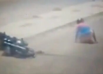 Helmet Saved The Mans Life Twice, The Car Hit Him Then The Electric Pole Fell, Watch The Video