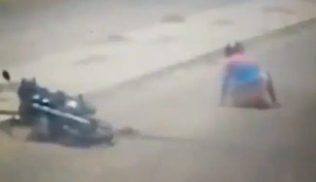 Helmet Saved The Mans Life Twice, The Car Hit Him Then The Electric Pole Fell, Watch The Video