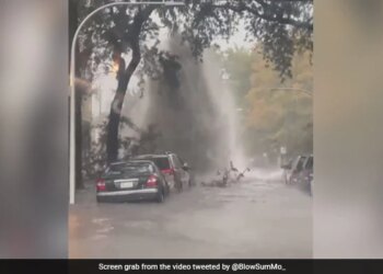 Sewer Burst On Road After Heavy Rain Resembles Huge Geyser In Chicago Watch Shocking Video