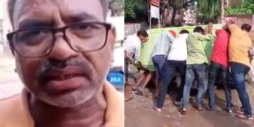On Camera E-Rickshaw Overturns As Man Complains About Potholes In Ballia Uttar Pradesh – रिपोर्टर से खराब सड़क से हो रही परेशानियों की शिकायत कर रहा था शख्स, तभी पीछे पलट गया ई-रिक्शा